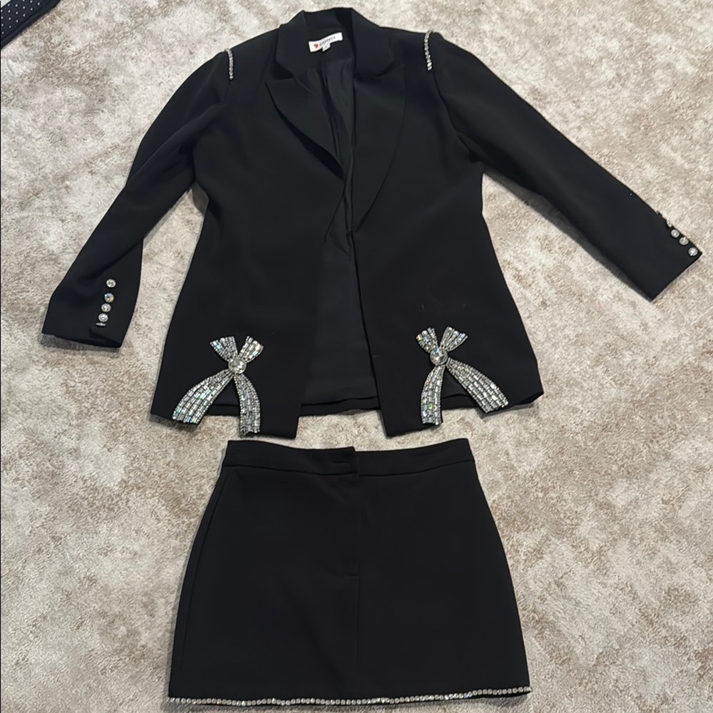 Rhinestone Blazer and Skirt Set